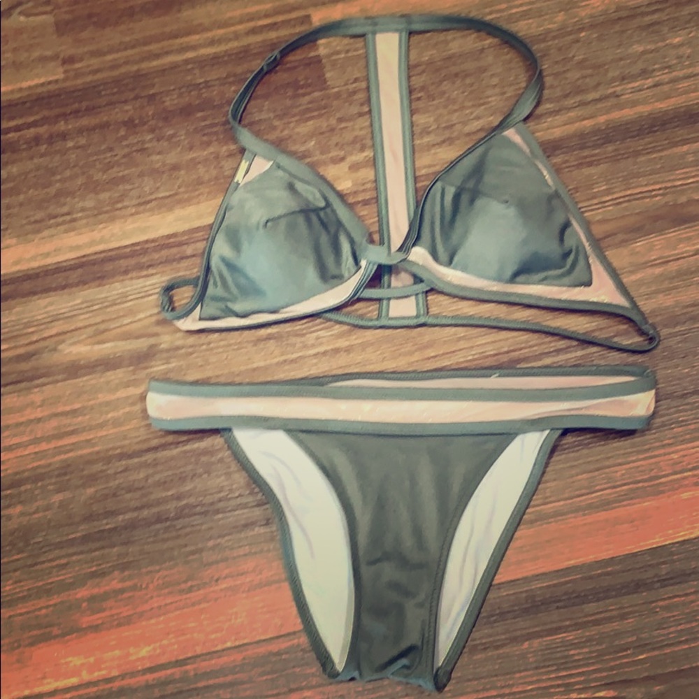 Olive green bikini with mesh detailing